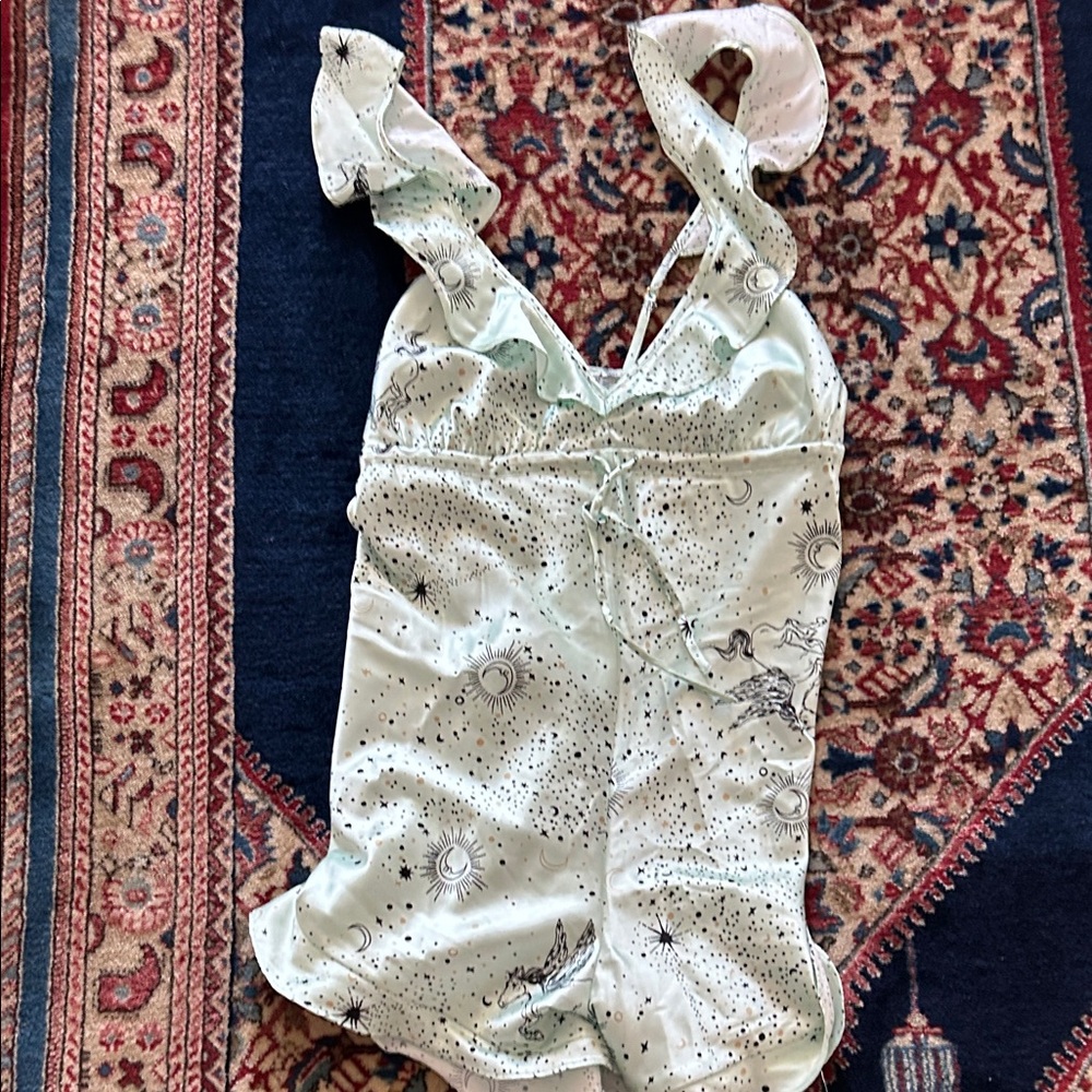 Victoria's Secret Mint Green One-Piece Bodysuit with Celestial Print